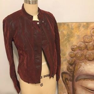 Free People Maroon Moto Jacket Vegan Faux-Suede